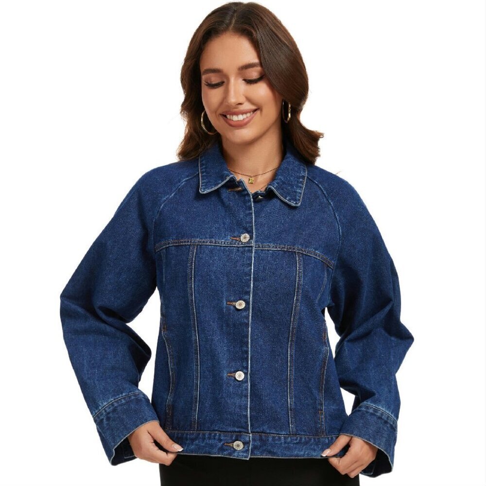 Oversized Denim Jacket Women's Long Sleeve Button Western Trucker Coat